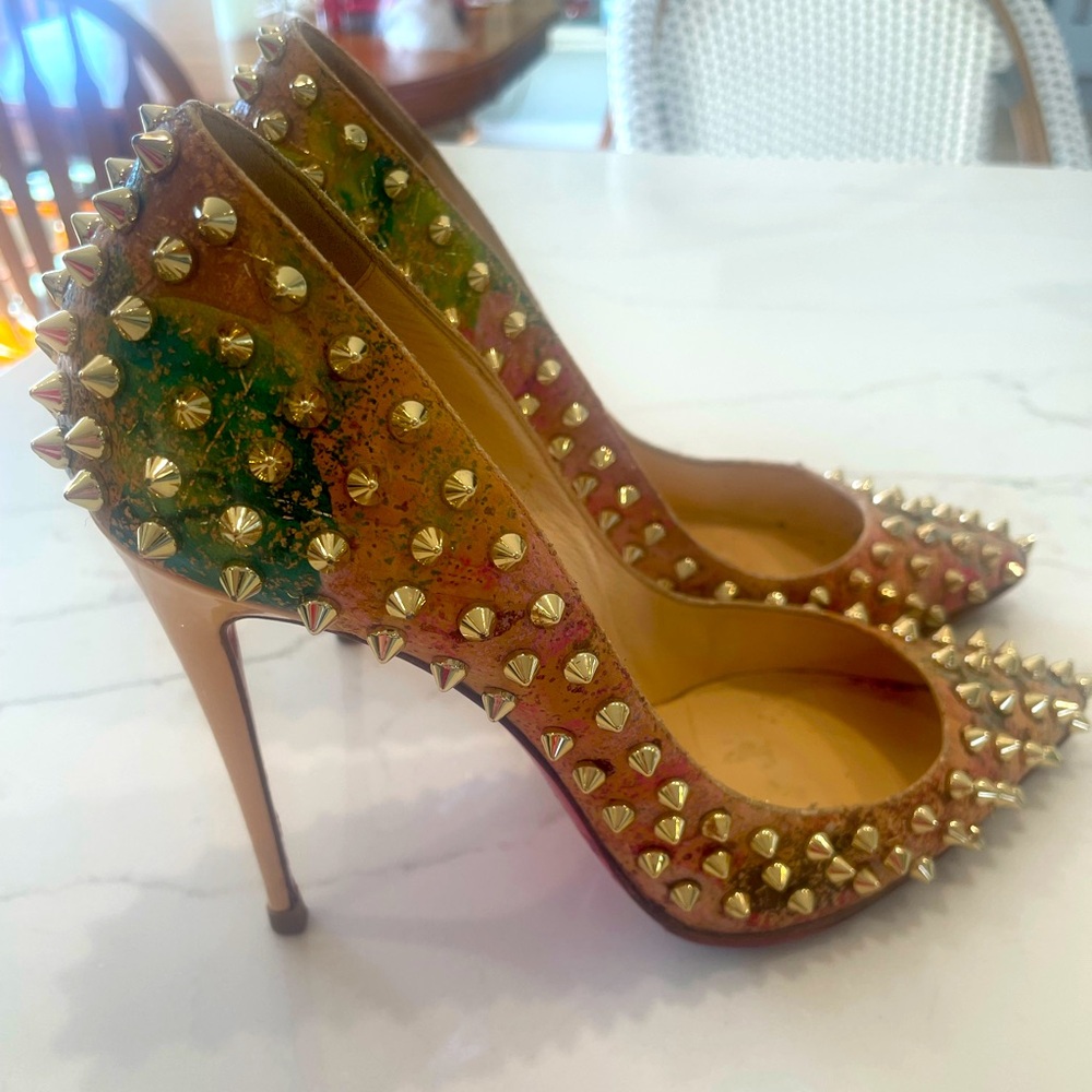Christian Louboutin Rare Gold Spiked Multicolor Heels
